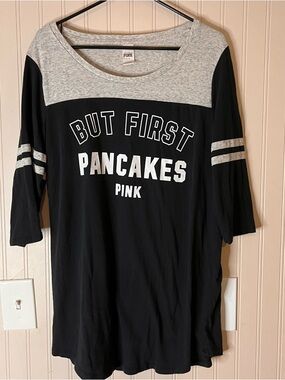 PINK Victoria Secret Sleep Top “But First Pancakes” Size L